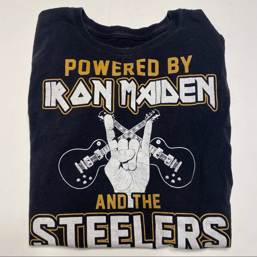Pittsburgh Steelers X Iron Maiden Vintage T Shirt Rock & Roll Football Gold